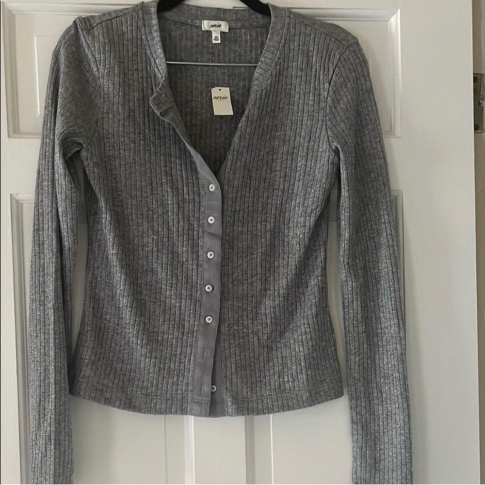 Aerie Charcoal Ribbed Button-Up shirt cardigan
